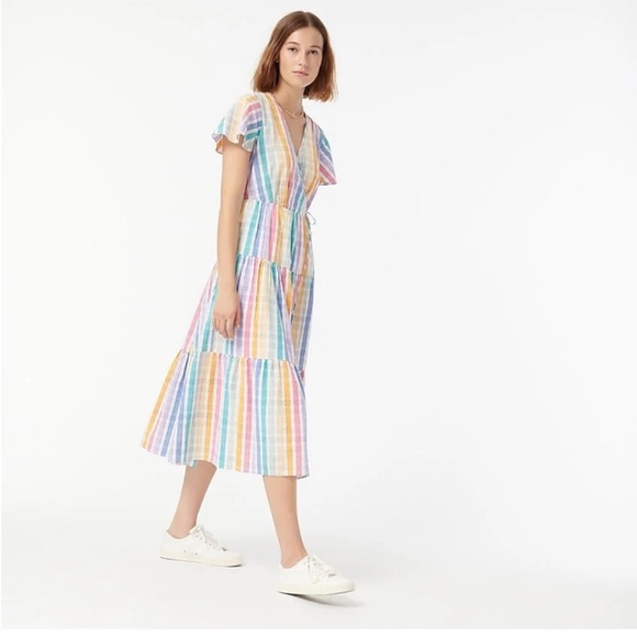 J Crew Faux-wrap dress in rainbow gingham - Picture 2 of 8